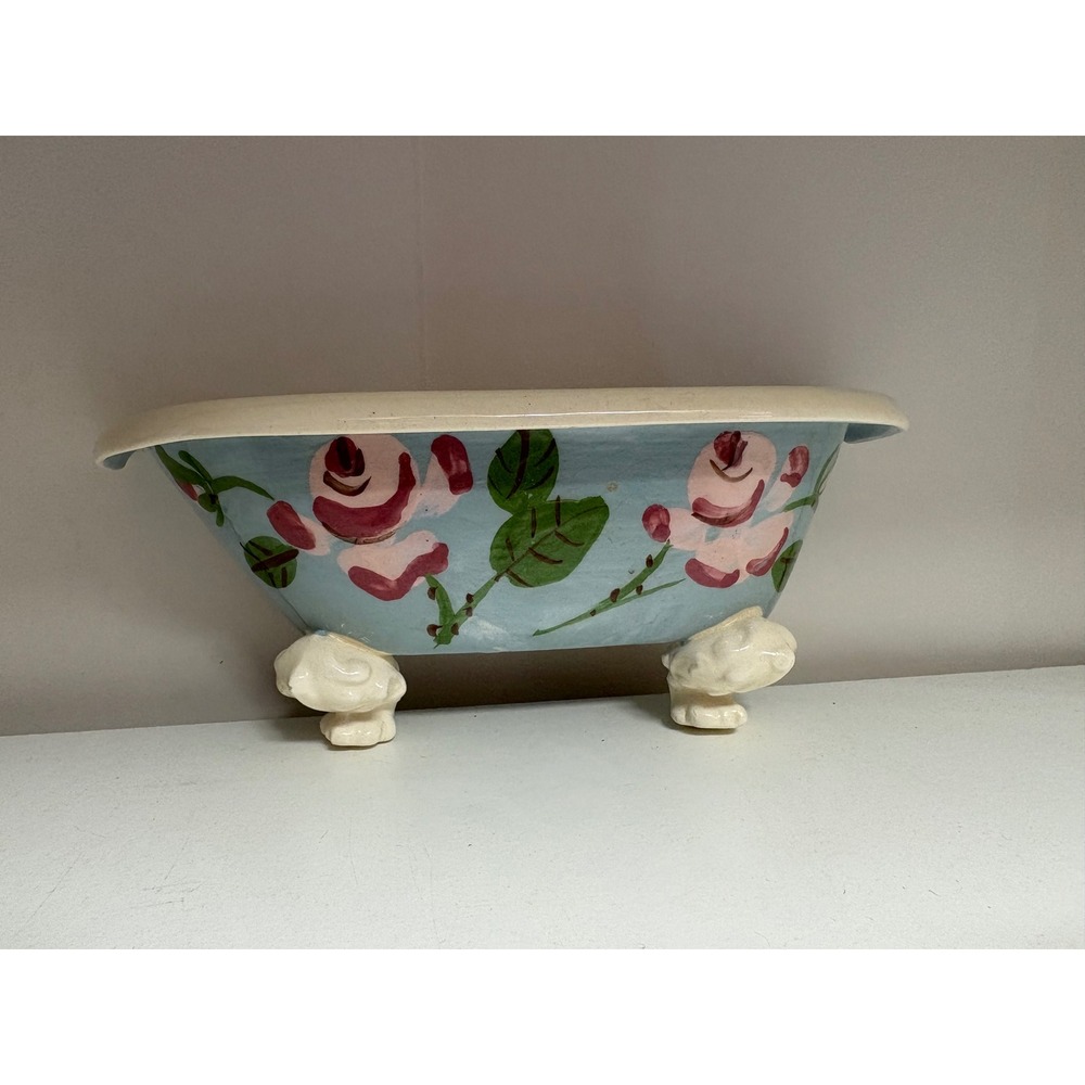 Vintage‎ Lefton Rose Chintz Clawfoot Bathtub Planter Floral Decor painted wall